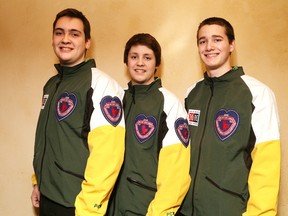 The Horgan junior boys team, from left, skip Tanner Horgan, vice Jacob Horgan and second, Connor Lawes, begin their national championships Saturday in Corner Brook, Nfld. Missing is lead Max Blais and coach Gerry Horgan.
