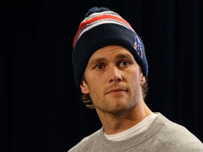 New England Patriots quarterback Tom Brady talks to the media at Gillette Stadium.Greg M. Cooper-USA TODAY Sports
