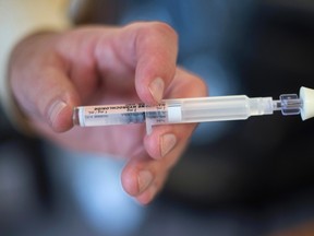 The overdose-reversing drug naloxone, shown here in a nasal injection. (Retuers file photo)