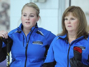 Skip Barb Spencer (right) & her daughter (& third) Katie Spencer. (KEVIN KING/Winnipeg Sun Files)