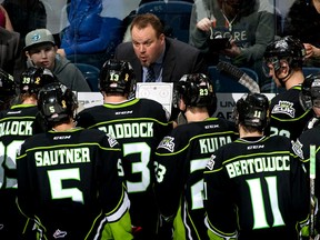 Oil Kings head coach Steve Hamilton speaks to players in the third period against the Kootenay Ice during their annual ‘Hockey Hooky’ game at Rexall Place Thursday afternoon. The Ice head home with a 5-3 win after the 11:30 a.m. game. (Derek Leung, Oil Kings)