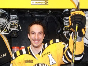 Fourth-year Sarnia Sting forward Daniel Nikandrov is hoping to defy his recent injury history and play in all 68 regular-season games this season. The  19-year-old is off to a good start as heading into Friday's tilt against the London Knights he is the only player to suit up in all 43 of Sarnia's contests so far. (TERRY BRIDGE/THE OBSERVER)