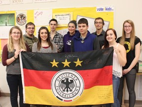 These students from Memorial Composite High School in Stony Plain make up nine of 11 German students who will soon be touring the streets of Berlin, Lübeck and Hamburg, Germany. They leave on Jan. 29 for a week  long exchange where they will visit a series of landmarks and take in as much German culture as possible. - Karen Haynes, Reporter/Examiner