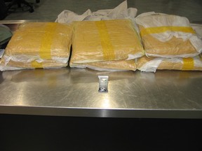 Bricks of suspected cocaine seized at Pearson International Airport in January 2015. (CBSA photo)