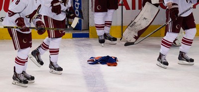 Fan frustration boils over, Oilers jerseys thrown onto ice