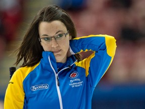 Val Sweeting isn't happy with her draw weight at the Alberta Scotties and wants to dial it in before the playoffs. (QMI Agency file)