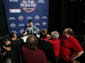 John Tavares of the New York Islanders speaks during media availability for the 2015 NHL All-Star Weekend at the Nationwide Arena on January 23, 2015. (Bruce Bennett/Getty Images/AFP)