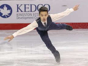 Toronto's Nam Nguyen is in first place in the senior men's division following the short program Friday at the Canadian figure skating championships at the Rogers K-Rock Centre. (Julia McKay/The Whig-Standard)