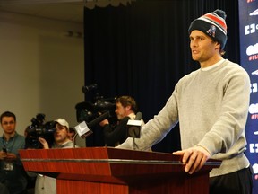 New England Patriots quarterback Tom Brady talks to the media at Gillette Stadium. (Greg M. Cooper/USA TODAY Sports)