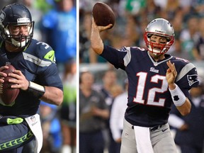 Russell Wilson of the Seattle Seahawks and Tom Brady of the New England Patriots. (Kirby Lee-USA TODAY Sports and REUTERS/Tim Shaffer)
