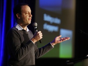 Dave Meslin, a community organizer and advocate for improving democracy, speaks at the Building on the Momentum: A Council Initiative on Public Engagement event at the Shaw Conference Centre, on Saturday, January 24, 2015  in Edmonton, AB.  TREVOR ROBB/EDMONTON SUN/QMI AGENCY