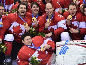 Canada winning the gold during men's gold medal game at the Bolshoi arena, Sweden vs Canada at the Sochi 2014 Winter Olympics in Sochi, Russia, on saturday Feb. 23, 2014. Ben Pelosse/QMI Agency