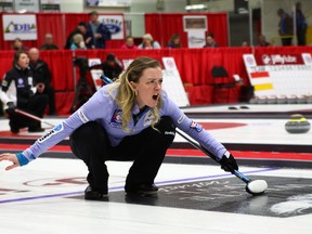 Chelsea Carey at the 2015 Alberta Scotties in Lacombe on Sat., Jan. 24. VINCE BURKE/Lacombe Globe/SunMedia