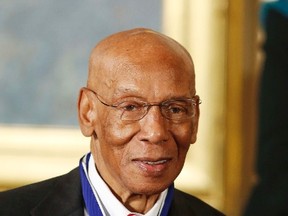 The Presidential Medal of Freedom is seen on baseball Hall of Fame player Ernie Banks at a ceremony in the East Room of the White House in Washington, in this file picture taken November 20, 2013. (REUTERS)