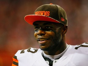 Josh Gordon #12 of the Cleveland Browns stands on the sidelines in the first half against the Atlanta Falcons at Georgia Dome on November 23, 2014 in Atlanta, Georgia. (Kevin C. Cox/Getty Images/AFP)