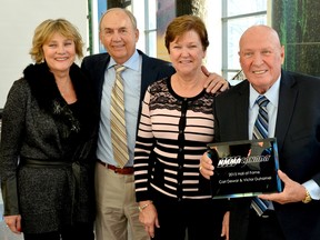 Photo supplied
From left, Debbie and Carl Dewar and Ruthann and Victor Duhamel accept Carl and Victor's NMMA Hall of Fame Award at a ceremony in Toronto earlier this month.