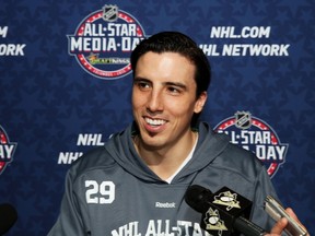 Marc-Andre Fleury #29 of the Pittsburgh Penguins speaks during Media Availability for the 2015 NHL All-Star Weekend at the Nationwide Arena on January 23, 2015 in Columbus, Ohio. (Bruce Bennett/Getty Images/AFP)