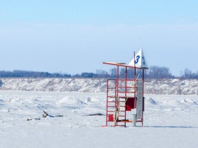 A lifeguard post sits on the frozen, snow-covered beach in Port Stanley. 
CRAIG GLOVER/The London Free Press/QMI Agency