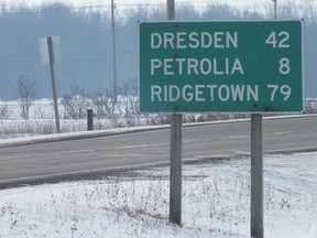 Signs like this one on Oil Heritage Road are a familiar sign for commuters who spend time driving from one rural community to the next. A recent study has found that, in rural Lambton County, over 16,000 people drive outside of their home community to reach their place of employment.
(BRENT BOLES/ QMI Agency)