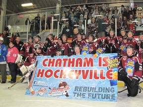 Chatham Maroons players and fans staged a rally Sunday to boost the community's entry in the Kraft Hockeyville contest