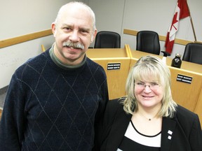 New Sarnia Police Services Board members Matt Mitro and Sandy Whyte recently participated in their first meeting. A replacement provincial appointee is still needed for the five-member board. (TYLER KULA/ THE OBSERVER/ QMI AGENCY)
