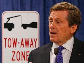 Toronto Mayor John Tory gives update on tagging and towing at Toronto City Hall in on Monday January 26, 2015. (Dave Thomas/Toronto Sun)