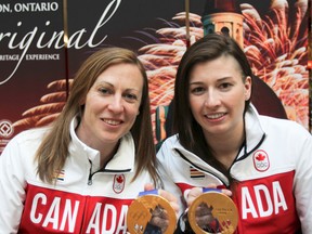 Jayna Hefford, left, and Genevieve Lacasse will be among the instructors at the Lori Dupuis and Jayna Hefford Hockey School taking place July 20-24 at the Invista Centre. (Whig-Standard file photo)