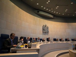 Edmonton city council members are seen during an council meeting at City Hall in Edmonton, Alta., on Tuesday, Jan. 27, 2015. A pesticide motion from Coun. Ben Henderson was delayed at the meeting. Ian Kucerak/Edmonton Sun