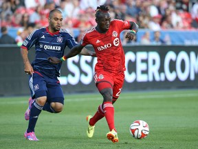 Dominic Oduro (right) was traded by Toronto FC to Montreal on Tuesday. (USA TODAY SPORTS)