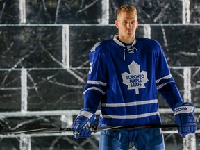 Korbinian Holzer of the Toronto Maple Leafs poses on Sept. 18, 2014. (DAVE THOMAS/Toronto Sun)