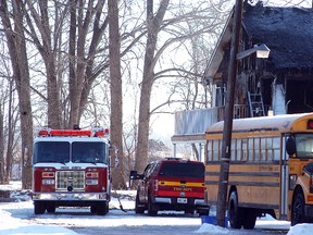 Fire officials were still on the scene Wednesday morning of a fatal fire that occurred at an apartment on St. Clair Parkway just south of Courtright in the early morning hours of Wednesday, January 28, 2015. One person died in the fire and two were injured. (DAVID GOUGH, QMI Agency)