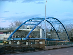 A pedestrian bridge sits in Calgary, on Tuesday January 27, 2015. The bridge was set to be installed in the near future, until it was found it didn't fit. (Jim Wells/Calgary Sun/QMI Agency)