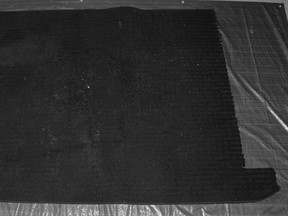 RCMP say this black rug, pictured, and another were found with the body of a slain woman found on a snowmobile trail near Prince Albert on Jan. 17. They're looking for anyone who has information about the rugs as they are believed to be connected to the murder. (QMI Agency/RCMP Saskatchewan)