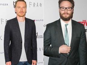 Michael Fassbender and Seth Rogen (WENN.COM)