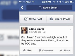 Eddie Smith, 22, was arrested after police in his area were made aware of this Facebook post. (Buzz:60)