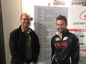 Greg Mikolajek (left) will play top seed Mike McEwen in his first game at the Safeway Championship in Brandon.
