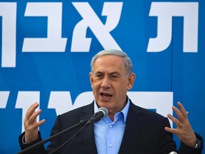 Israel's Prime Minister Benjamin Netanyahu speaks during a cornerstone laying ceremony for a new neighbourhood in the southern town of Sderot on Jan. 28, 2015. (REUTERS/Amir Cohen)