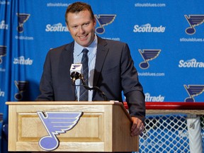Martin Brodeur addresses the media to announce his retirement during a press conference Thursday at Scottrade Center in St. Louis. (Scott Kane/USA TODAY Sports)