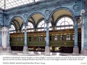 Railcar Number 91, Henry Flagler’s mansion on wheels, was part of the tycoon’s first train that ran over the sea from mainland Florida to Key West. It is now in the Flagler Museum in Palm Beach, Florida. MITCHELL SMYTH/Meridian Writers’ Group