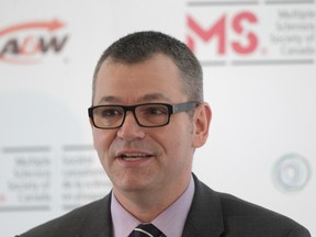 Yves Savoie, president and CEO of the MS Society of Canada, announced a landmark MS study at the Health Sciences Centre in Winnipeg Jan. 29, 2015.