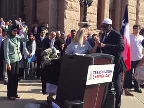 Protester at Texas Muslim Capitol Day
(Screenshot from YouTube)