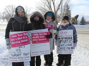Striking home health care workers picket outside of the Seaforth Community Hospital on Friday. (Marco Vigliotti/Huron Expositor)