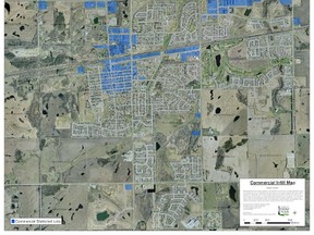 Shaded areas include lands that might qualify for the Town's commercial infill policy. - Image Supplied