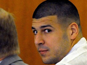 Former NFL player Aaron Hernandez appears for a hearing for charges of murdering a semi-professional football player. (REUTERS/Ted Fitzgerald/Pool)