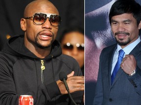 Floyd Mayweather Jr. (left) and Manny Pacquiao (right) are close to an agreement that will see the boxers meet in the ring later this year. (Reuters/Wenn.com/Files)