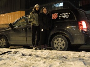 Carley McKenna (left) and Nicole Giroux are street outreach workers who drive through Ottawa speaking to and assisting homeless people on Friday, Jan. 30, 2015 Ottawa. (TIM BAINES/OTTAWA SUN/QMI AGENCY)