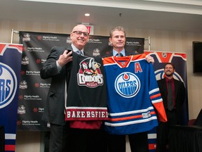 Rexall Sports president Pat Laforge and Bakersfield Condors president Matthew Riley announced the purchase of the California club in January 2014. (Edmonton Sun file)
