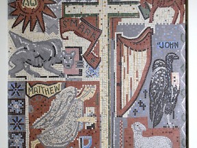 A mosaic in the church hall of Chalmers United Church created by artist Andre Bieler in 1957. (Ian MacAlpine/The Whig-Standard)