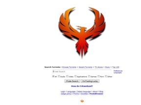 Pirate Bay relaunched its website on Saturday with an image of a phoenix on the homepage. (thepiratebay.se screengrab)