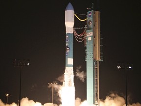A 127-foot (39 metre) rocket built and flown by United Launch Alliance blasts off at 6:22 a.m. PST (14:22 GMT) from Vandenberg Air Force Base, California January 31, 2015. The Delta 2 rocket is carrying a NASA satellite to measure how much water is in Earth's soil, information that will help weather forecasting and tracking of global climate change.(REUTERS/Gene Blevins)